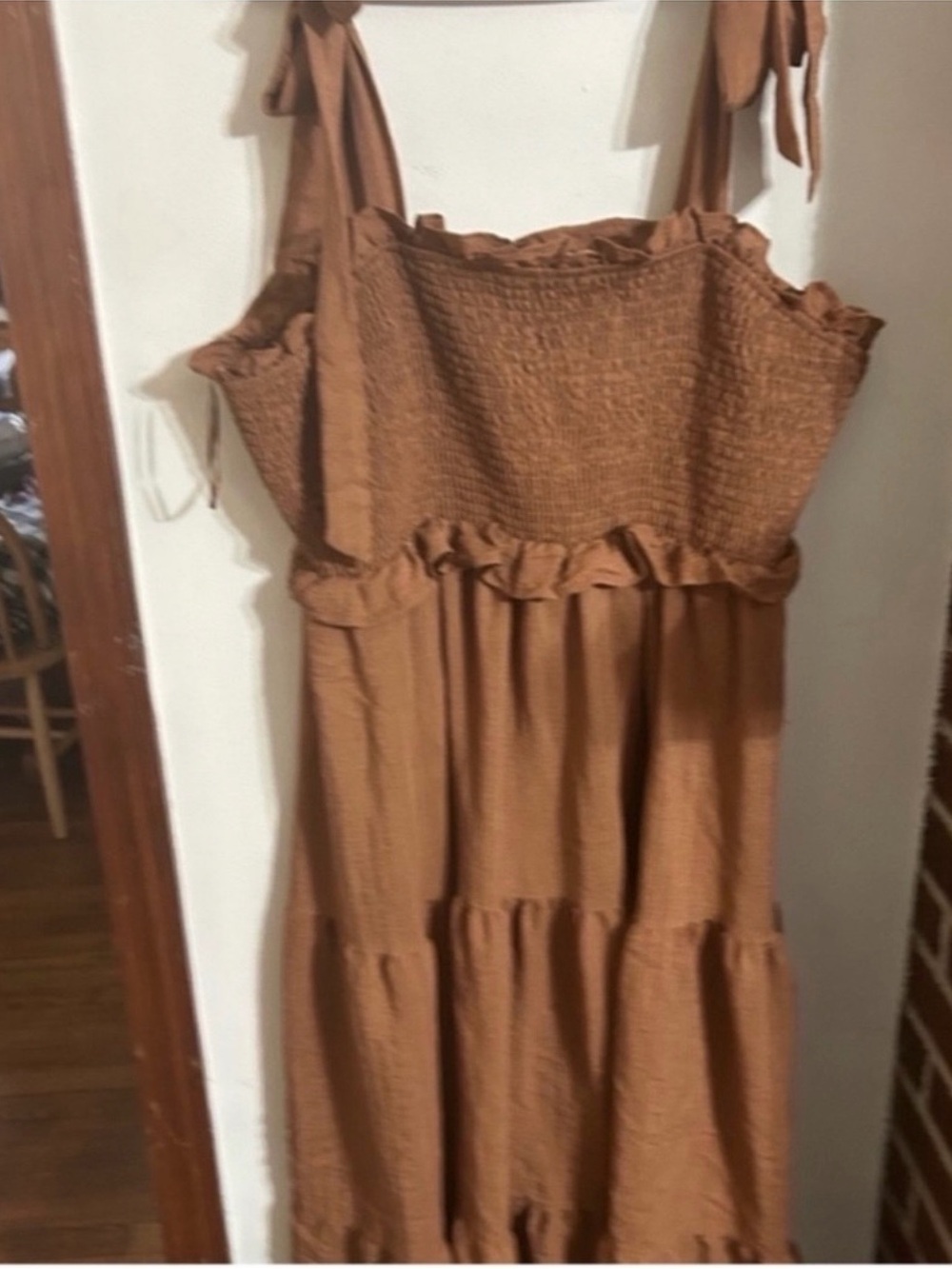 NWOT Flying Tomato Size 3x Rust Brown Tie-Strap Smocked Tiered Maxi Dress